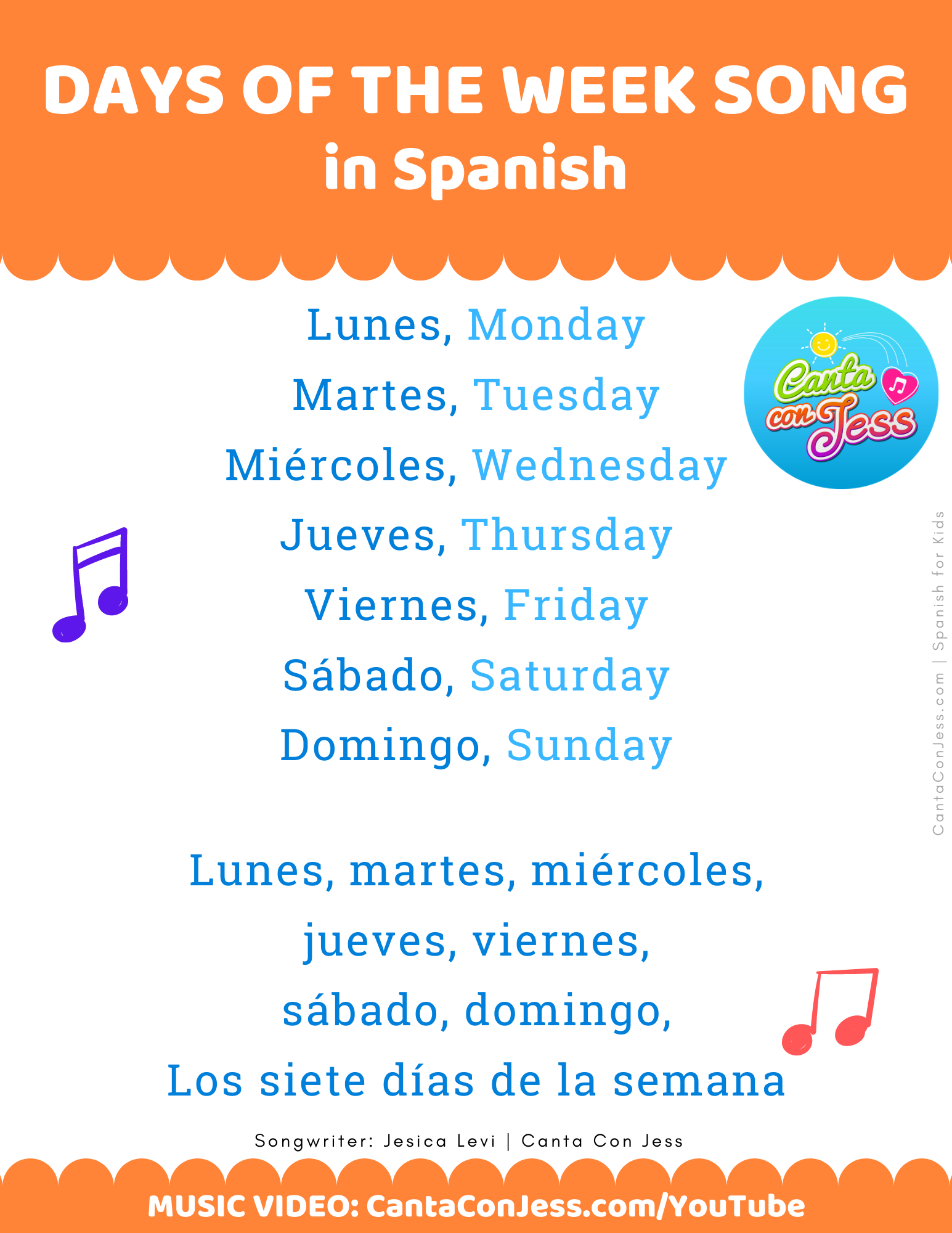 Days of the Week in Spanish Song Lyrics Pronunciation Tips